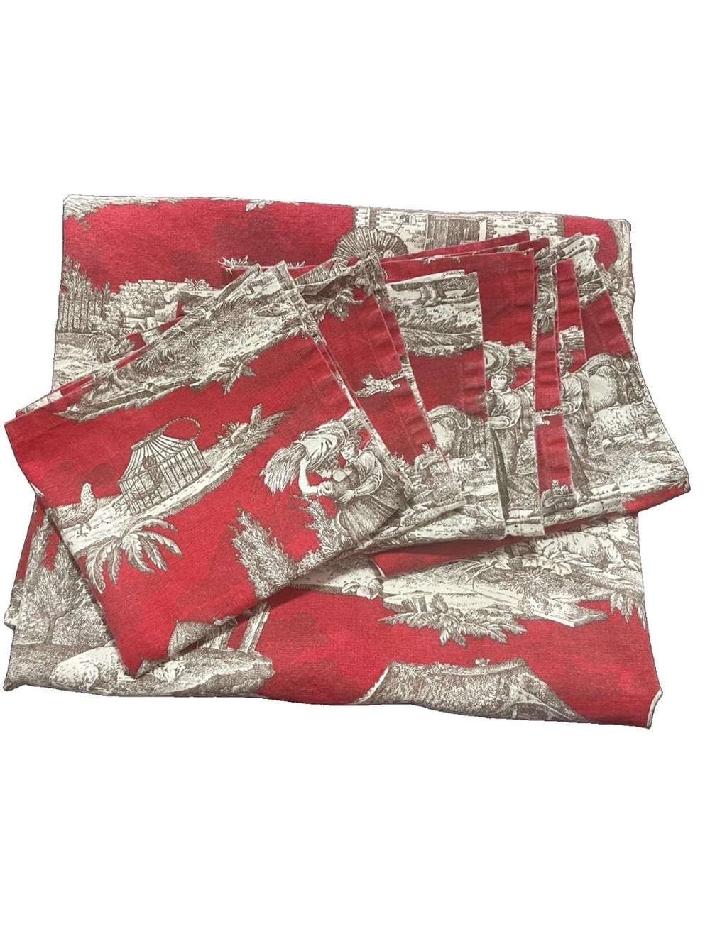Le Telerie Toscane Italian Toile Tablecloth 96x136 Red 7 Napkins 8 Pc Set